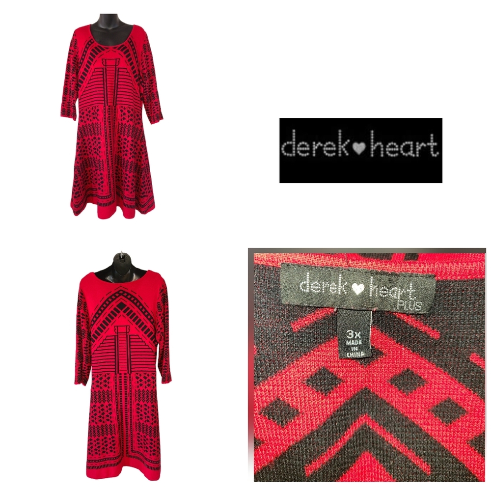 DEREK HEART PLUS RED & BLACK KNIT DRESS